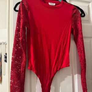 Lace Long Sleeve Red Bodysuit